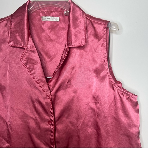 Vintage Satin Pajama Set 90s Valerie Stevens Sleevless Top Shorts Pink Silky Pjs - Picture 14 of 16